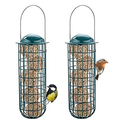 iBorn Metal Bird Feeders for Fat Ball Bird Feeders For Wild Birds Set of 2 Energy Fat Ball Holder Hanging Green Color Finish Cover