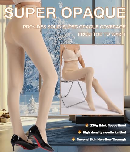 Image of MERYLURE Fleece Lined Tights Women, Winter Warm Opaque Thermal Pantyhose, High Waisted Thick Control Top Leggings