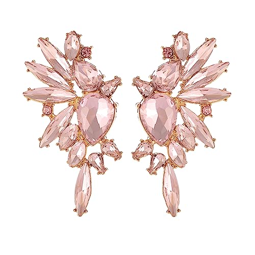 VANGETIMI Pink Vintage Rhinestone Statement Earrings Fashion Bling Colorful Crystal Cluster Drop Dangle Earrings for Women Party Prom