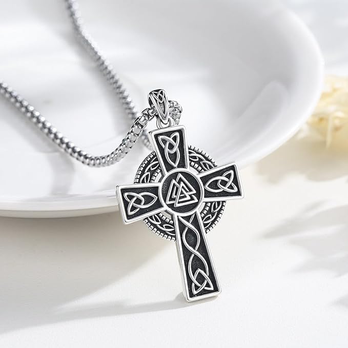 Men's Irish Cross Necklace Celtic Knot Cross Pendant Christian Religion Prayer Crucifix Jewelry Gift in Christmas Birthday Father Day - Image 3