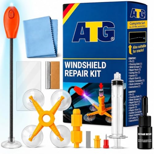 ATG&reg; Reparation Pare Brise avec r&eacute;sine de r&eacute;paration de Pare-Brise pour r&eacute;parer Les &eacute;clats de Fissure de Pare-Brise de Voiture - R&eacute;paration des impacts de Pierres sur Le Pare-Brise avec Lampe UV