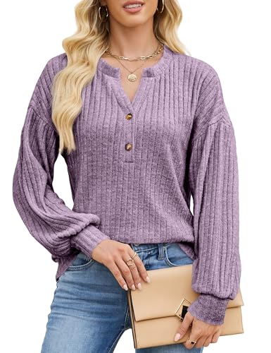 Edelqual Long Sleeve Shirts for Women Casual Fall Tops Henley V Neck Sweaters Tunic 2025 Fashion Trendy Clothes