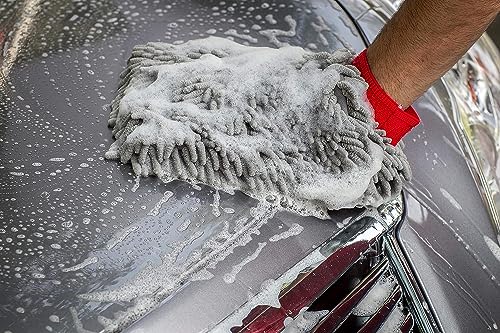 Image of Auto Hub Chenille Microfiber Wash Mitt, Car Cleaning Gloves with Thick Plush, Ultra Soft Strands, Scratch Free and Water Absorbent Microfiber Gloves for Car & Bike Washing Pack of 3