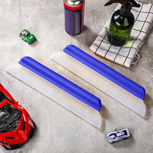 Image of 2 Pack 14 Inch Car Drying Squeegee Blue Longer Silicone Water Squeegee Window Shower Blade Automotive Squeegees Flexible Auto T-bar Rubber Squeegees for Car Windshield Glass Bathroom Wash Tool