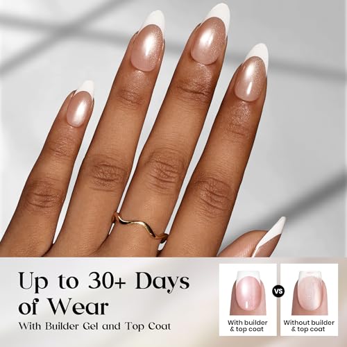 Image of Beetles French Tip Press On Nails 160Pcs Medium Almond Soft Nail Gel Tips | Gel Painted Cat Eye Brown Fake Nails, 16 Sizes for DIY Manicure Glassy Amber French