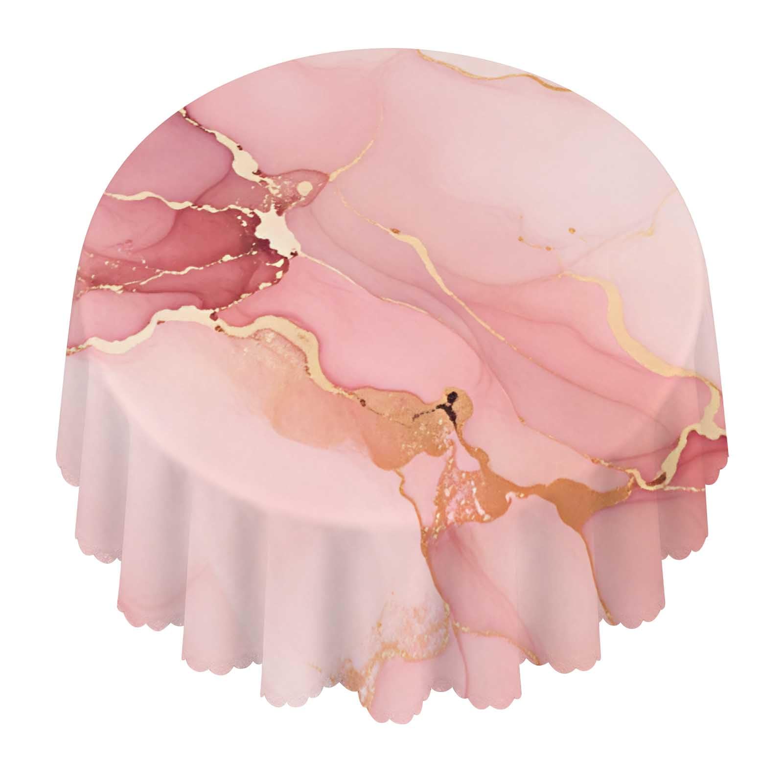 Marble Pink Gold Round Tablecloth Waterproof Washable For Dining Party