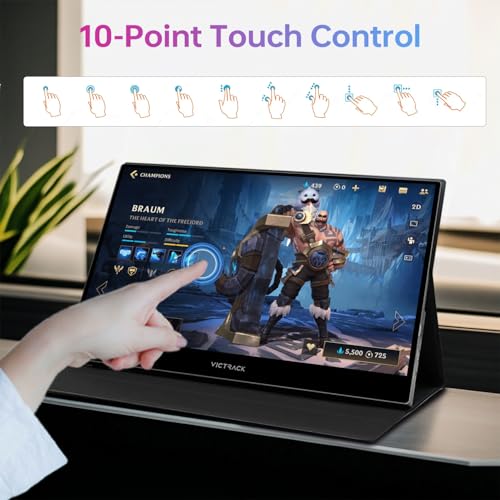 Image of KKE Victrack 4K UHD Touchscreen Ultra Portable Monitor for Designing and Gaming, 13.3 inch Slim UHD, Gaming Monitor with Cover, Accessories Includes Power Adapter, Type-C, USB-C Cable, Mini HDMI Cable