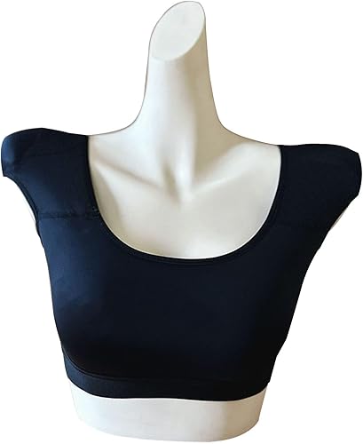 Camisetas de manga corta con almohadilla de hombro integrada 2 en 1 para mejorar los hombros resbaladizos, estrechos y plegados (L, negro)