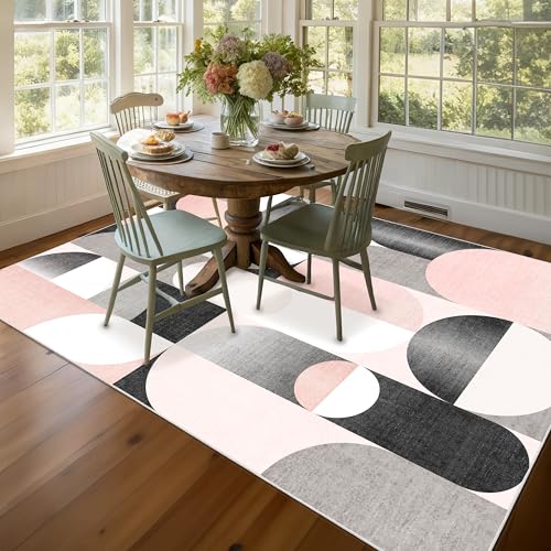 Tapete de área 5x7 rosa lavable antideslizante moderno miniatura 4
