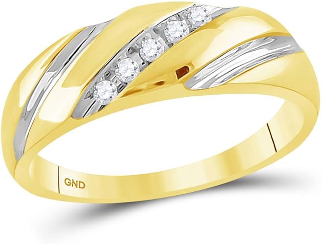 Men's Diamond Wedding Band Solid 14k Yellow and White Gold Two Tone Ring 1/10 Ctw. (.10 Ctw.)