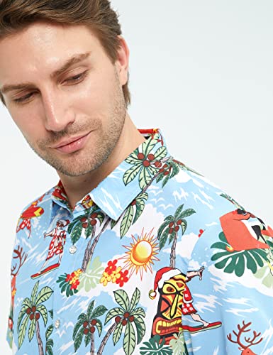 SSLR Men's Santa Claus Party Tropical Ugly Hawaiian Christmas Shirts3