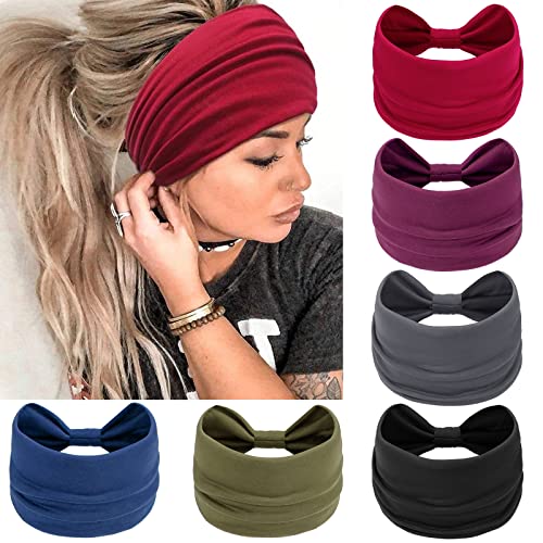 Image of Awumbuk Wide Headbands for Women Knotted No Slip Head Bands Soft Turban Headband Hair Accessories Boho African Solid Color Head Wraps for Women Yoga Workout (Dark blue)