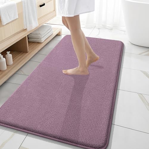 Image of OLANLY Thick Memory Foam Bathroom Runner Rugs 47x20, Extra Soft Absorbent Long Bath Rug, Quick Dry, Non-Slip, Machine Washable Bath Mats for Bathroom, Tub and Shower, Home Decor Accessories, Deep Plum