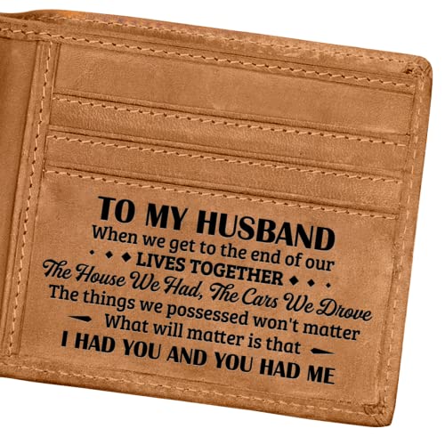 Image of DOPTIKA To My Husband Wallet, Mens Leather Wallet, Christmas Birthday Gifts for Husbands, Him, Boyfriend, RFID Bifold Wallet for Men, Gift From Wife