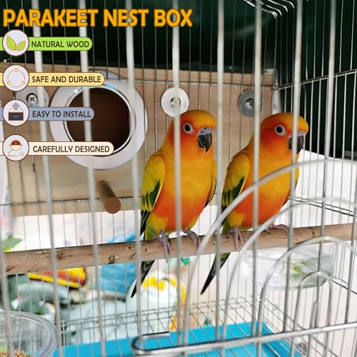 Image of kathson Parakeet Nesting Box,Wood Bird Nest House for Cage,Parrots Breeding Mating Boxes,Budgie Nesting Box for Conure,Lovebirds,Canary,Cockatiel,Finch,Small and Medium-Sized Birds (L)