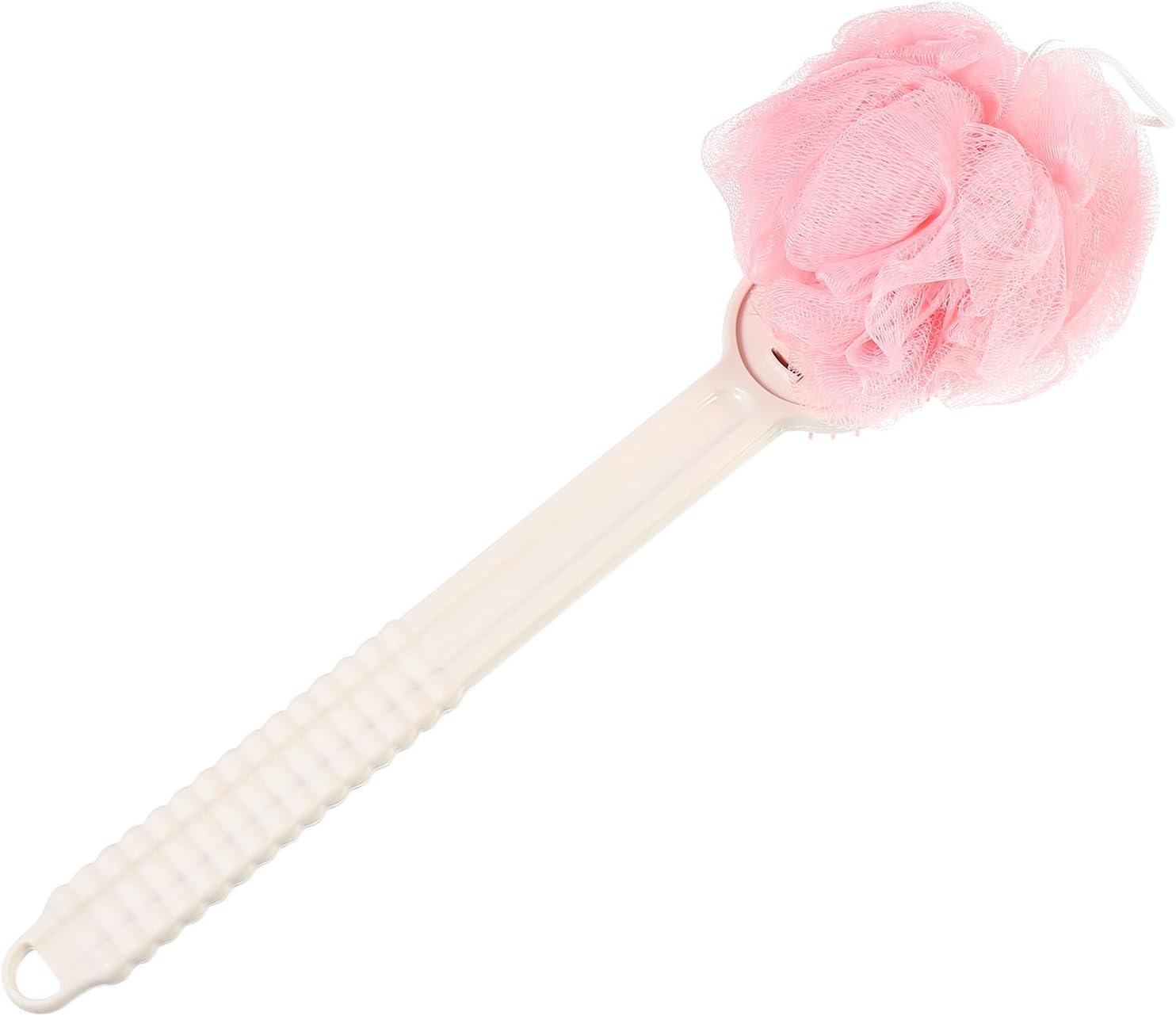 LABRIMP Silicone Long Handle Back Scrubber with Bath Flower, Pink Massage Back Cleansing Brush for Shower and Bathing, Soft Exfoliating Body Brush for Men and Women