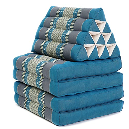 Image of Leewadee Comfortable Japanese Floor Mattress - Thai Floor Bed with Triangle Cushion - Futon Mattress - XL Extra Long Thai Massage Mat, 89 x 20 inches, Light Blue, Kapok Filling