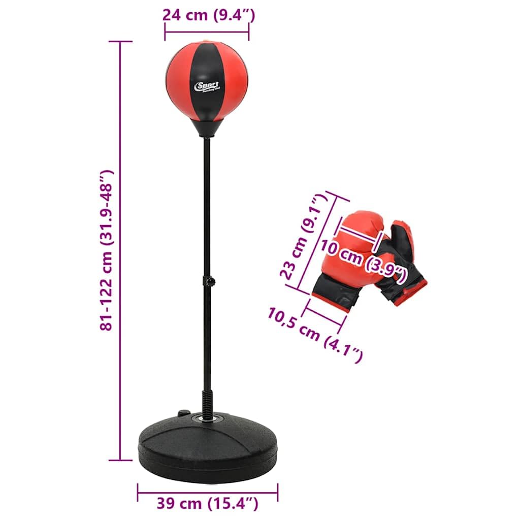 Palla da boxe con supporto in acciaio, regolabile in altezza 81-122 cm, guanti e pompa inclusi, ideale per allenamento di boxe, allenamento con forza e percussioni in casa, studio, cantina