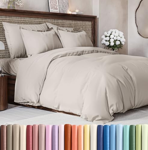 Duvet Cover Full Size Set – Extra Soft Full Size Duvet Cover 80 x 90 with 2 Pillow Shams – Hotel Luxury Easy Care and Fade Free w/Zipper Closures & Ties – Comfy Breathable Bedding Set (Light Grey)