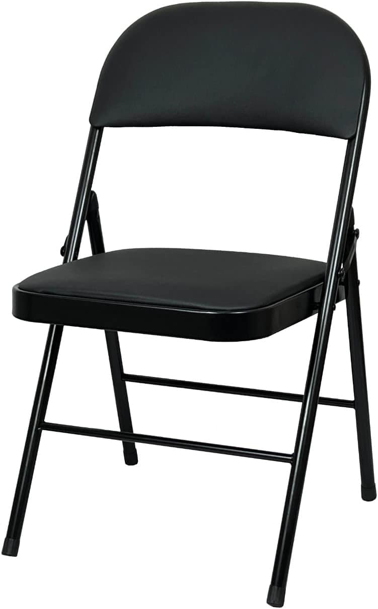 HOMION Folding, Desk Chair, Padded Light Weight, Space Saving, Silver Frame, Faux Leather Deep Thick Padded Seat (1, Black)