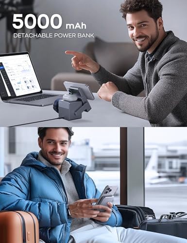 RORRY 3 in 1 Charging Station, for Magsafe Wireless Charger Stand with 5000mAh Power Bank for iPhone 17/16/15/14/13/12, for Apple Watch Ultra/11/10/9/8/7/6/5/4/SE, for AirPods, Metallic Grey — view 4