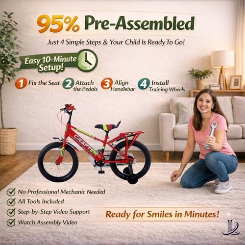 Image of longrun 16 Inch Cycle for Kid | Bicycle for Kids with Training Wheels | Just Plug and Play | Easy 4 Steps Installation, 95% Fitted | Kids Cycle for 4 to 7 Years Boys and Girls