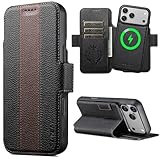 JCGOOD iPhone 17 Pro ケース手帳型 分離式 2in1 取り外し可能 MagSafe対応 いphone 17pro ケース手帳カード収納 マグセーフ ワイヤレス充電対応アイフォン17 プロ ケース スタンド機能財布一体型2wayカード入れ マグネット式 本革レザー磁気着脱スマホケース 耐衝撃全面保護携帯ケース アイホン17プロ用 ツートン色 ブラウンストライプ