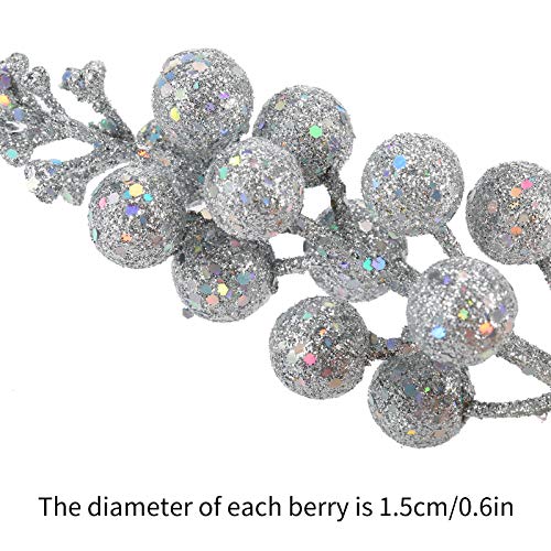 Funarty 20Pcs Silver Berries Artificial Christmas Berry Stems For Christmas Tree Ornaments Decorations, Crafts, Holiday And Home Decor #TOP2