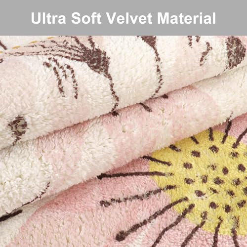 Uphome Round Rugs For Bedroom 4' Circle Cute Area Rug With Pom Poms Fringe Floral Plant Washable Throw Rugs Non-Slip Soft Floor Mats For Entryway Laundry Living Room Kids Room Nursery thumb #2