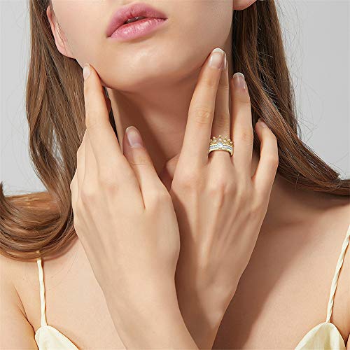 Jeulia 2 Carat Crown 925 Sterling Silver Ring For Women Crown Two Tone Round Cut Wedding Ring Sets Gold Plated Wedding Band Cubic Zirconia Engagement Ring Anniversary Promise with Jewelry Box4