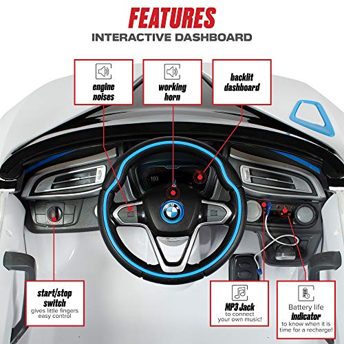 Rollplay 6V BMW I8 Kid's Ride-On Car - for Boys & Girls Ages 3 & Up - Battery-Powered Ride On Toy- White - Thumbnail 5