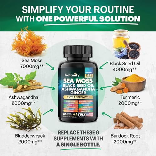 Sea Moss 7000mg, Black Seed Oil 4000mg, Ashwagandha 2000mg, Turmeric 2000mg, Bladderwrack 2000mg, Burdock 2000mg, Ginger, Vitamin C, Vitamin D3, Elderberry, Manuka, Dandelion, Yellow Dock - Image 5