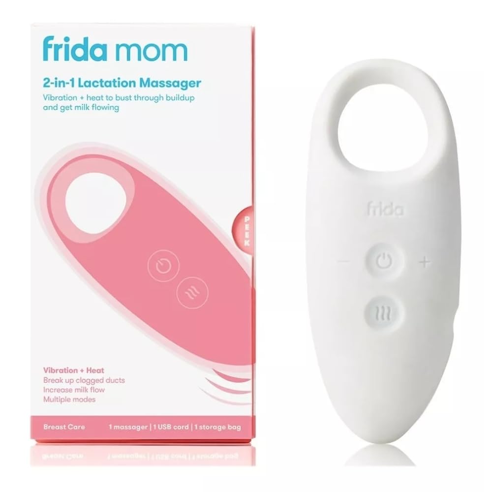 Frida Mom 2-In-1 Lactation Massager - Multiple Modes Of Heat + Vibration For Clogged Milk Ducts, Increase Milk Flow, Breast Engorgement - USb Cord Included, White, One Size