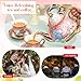 Gandeer 20 Pcs Porcelain Tea Set for Adults with Metal Holder and Spoon European Ceramic Tea Party Set Flower Painting Teapot Cup Saucer for Women Gift, Serving 6 People(Fresh)