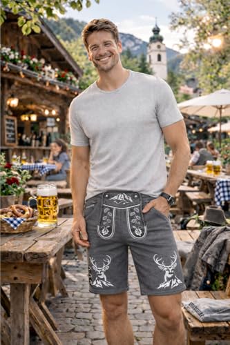 PAULGOS Herren Trachten Jogginghose, Optik Trachten Lederhose, Kurz in 3 Farben Gr.S-3XL JOK4 (3XL, Dunkelgrau)