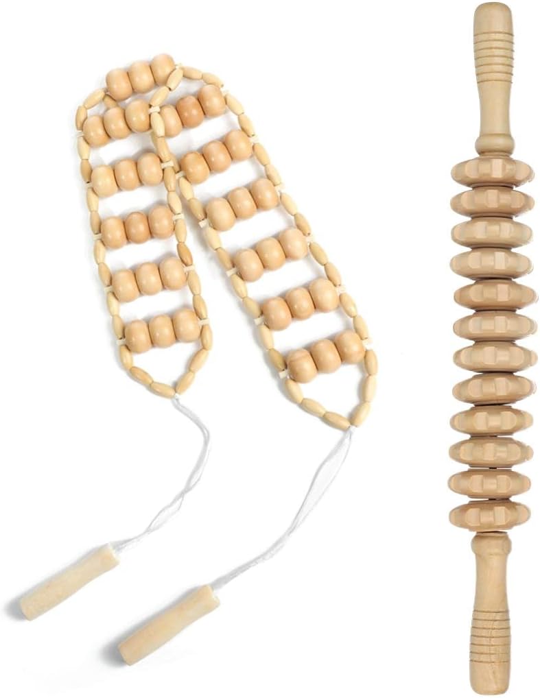 Anjetan Wooden Massage Roller Tools, Therapy Massage Stick, Massage Rope, Relaxing Kit for Back, Neck, Shoulders, Legs, Waist, Ease Muscle Pain