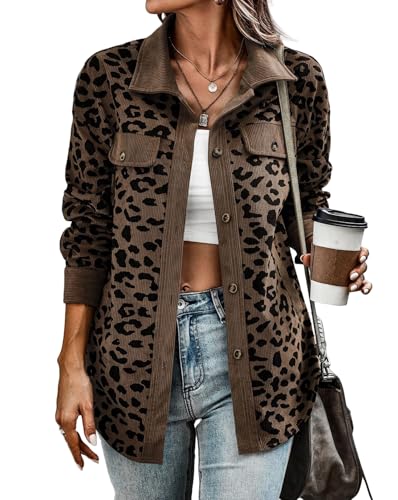 Shackets for Women Casual Leopard Print Button Down Long Sleeve Shirt Lightweight Fall Jacket Casual Fashion Coat2