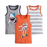 AQEACARMON Baby Boys' Tank Tops 3 Pack Tanks Set (Orange Dinosaur + Shark + Stripes, 4T)