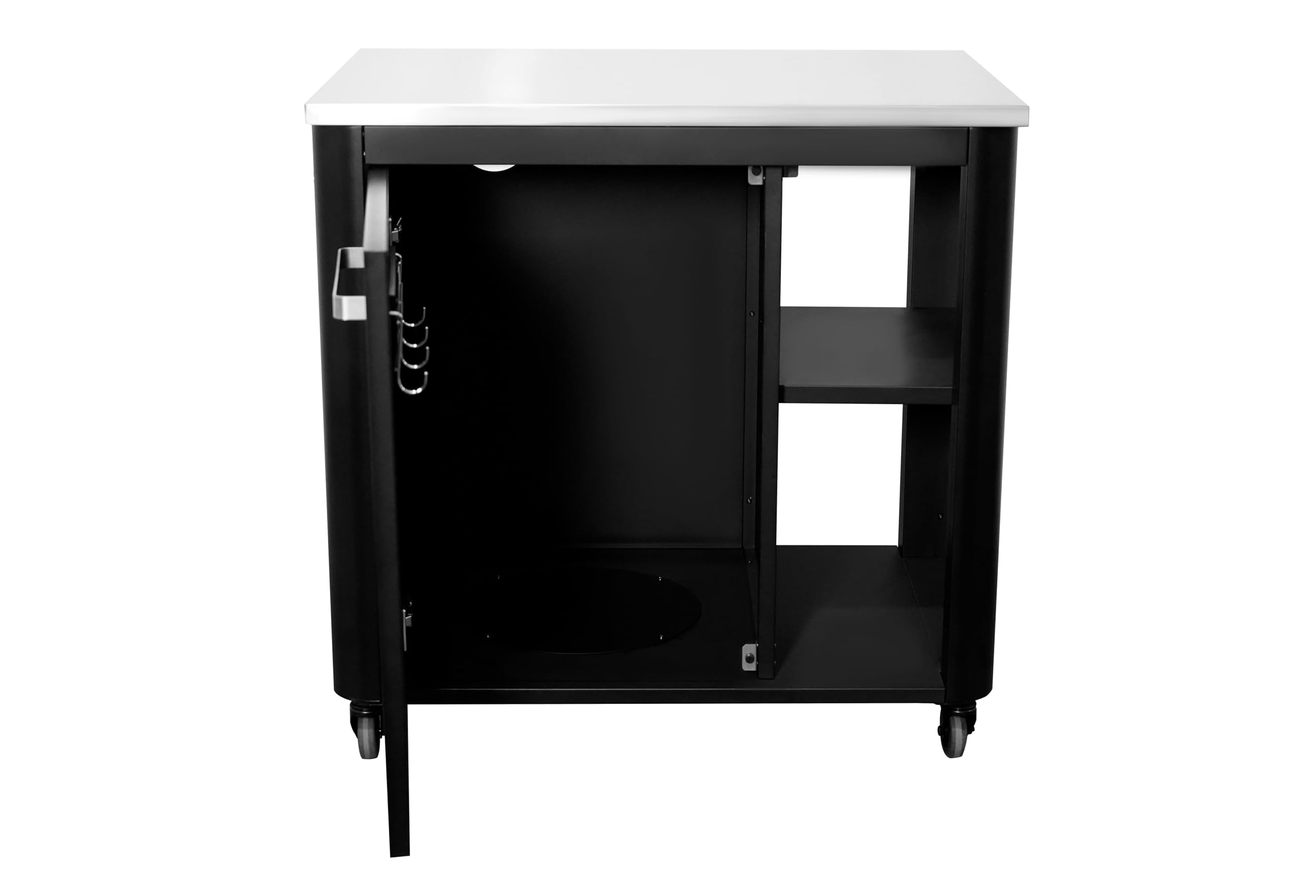 Table de Cuisine Extérieure Cozze® - Plan de Travail en Acier Inoxydable, Charge Max 100kg, avec Roues Robustes & Porte-Bouteille de Gaz, Noir