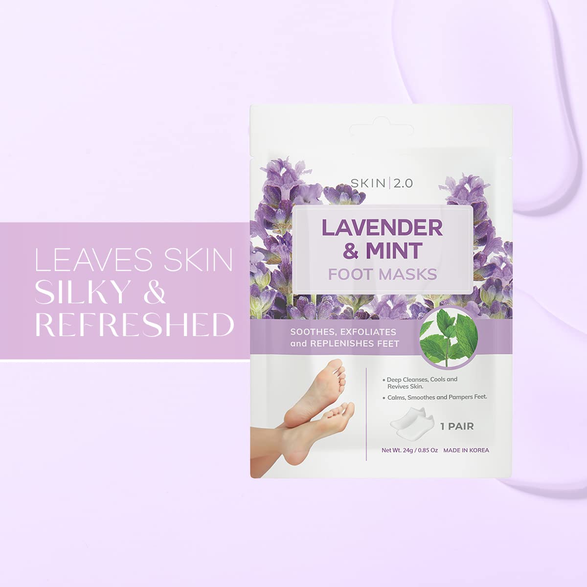 Mascarillas de lavanda y menta para pies, alivia los pies hinchados, elimina el olor, relaja e hidrata, cuidado de la piel coreano probado por dermatólogos, belleza limpia, libre de crueldad, 2