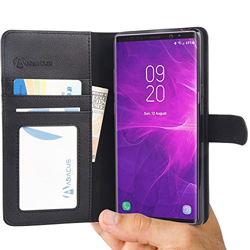 Abacus24-7 Galaxy Note 9 Etui à Rabat en Cuir Housse de Protection pour Note 9, Format Portefeuille avec Emplacements Carte, Coque Clapet Note 9 Case, Noir
