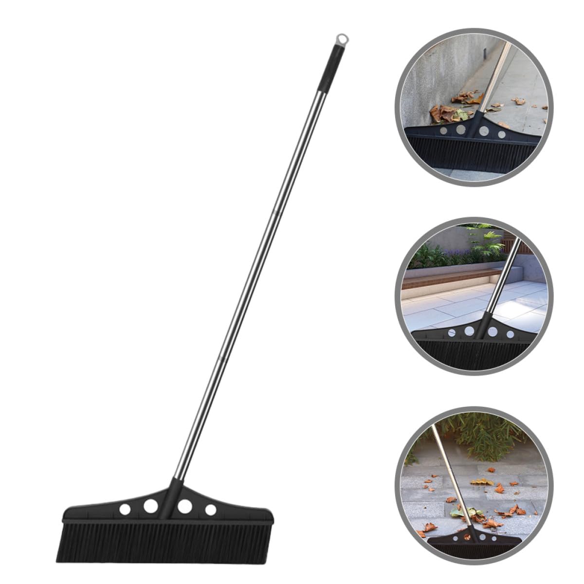 Healvian Scopa a Spinta da Giardino Nera con Manico in Acciaio Inox e Setole in Nylon, Spazzatrice Robusta per Esterni e Patio, Pulizia Efficiente di Cortili, Garage e Terrazze