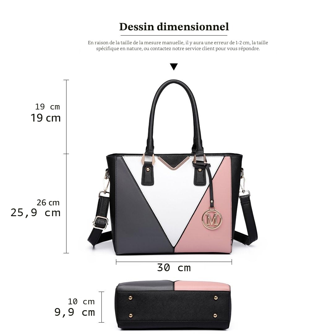 Miss Lulu Sac à main femme bandoulière en forme de V, Sac fourre-tout élégant Idéal pour Bureau Université ou Sorties Quotidiennes