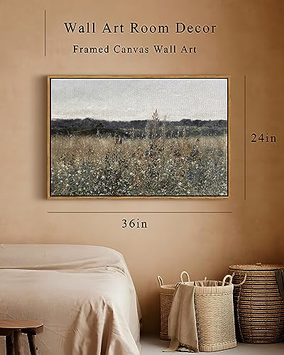 insimsea framed canvas wall art vintage decor landscape wall art meadow with flowers art modern farmhouse decor cottagecore bedroom bathroom office decorations 2434x3634