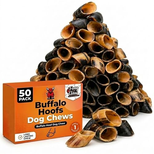 Fang and Claw Hooves for Dogs 50 Count Buffalo Hooves Bulk Pack Single-Ingredient Long-Lasting Natural Dog Chews Rawhide-Free Grain-Free Treat for Aggressive Chewers Large Breed