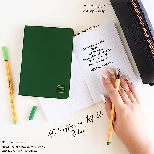 Image of NEORAH - A6 Ruled Notebook SOFT COVER | Organiser REFILL | Ruled Journal | 110 GSM | 160 pages (Size 14.8 cm x 10.5 cm) Planner Journaling Writing Note Taking Diary, Travellers Journal -DARK GREEN