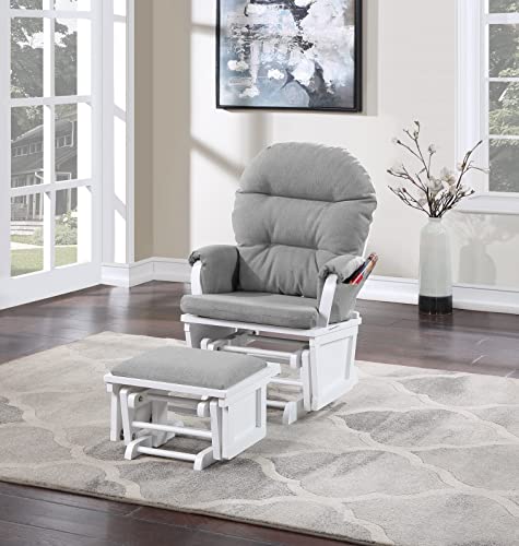 Modern White Glider and Ottoman Set - Upholstered in Soft Fabric - Perfect for Living Rooms and Nursing