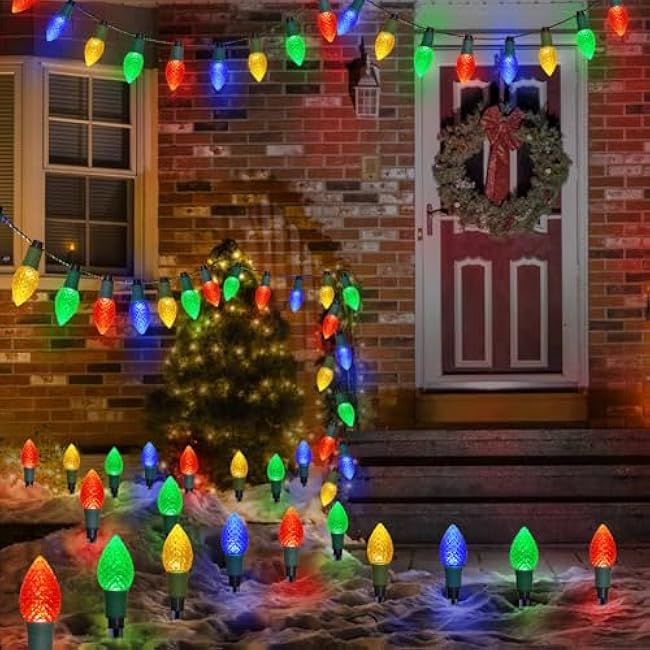 Homeleo 20 LED Solar C9 Christmas Lights Outdoor, 2-in-1 C9 Christmas Pathway Lights & String Lights for Outdoor Christmas Decorations Yard Front Porch Door Wreaths Window Tree Decor