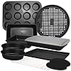 KITCHENATICS 12 PC Carbon Steel Baking Pans Set Nonstick Kitchen Essentials for New Home Nonstick Bakeware Sets with Cake Pans Muffin Top Pans Non Stick Oven Pan Black Stackable Bakeware Set