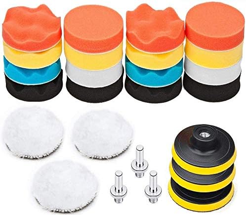 BangShou Gąbka polerska do samochodu, 25 szt., zestaw podkładek polerskich, wełny, talerze polerskie, nakładka polerska, wiertarka, adapter (gąbka polerska 7 cm)